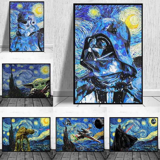 Abstract Van Gogh Starry Night Poster Prints For Living Room Disney Star Wars Jedi Order Canvas Painting Wall Art Home Decor